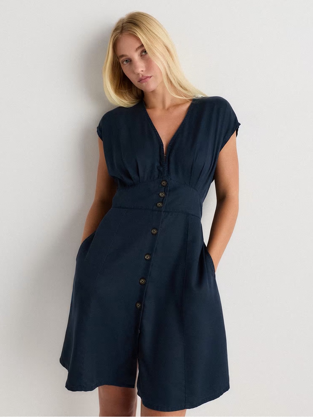 Quince Vintage Wash Tencel Button Front Dress